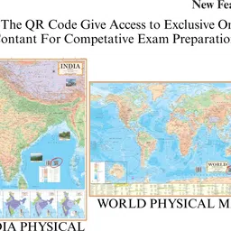 eoimarketing Pack of 2 India Physical & World Physical Map 28x40 Inch (70x100 cm) | 90 GSM Thick Soft Paper | Medium Size Educational Wall Map with QR Code | Ideal for SSC, UPSC & Competitive Exam Preparation | Durable & High-Quality Print Paper Print image 2
