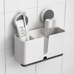 nestigo Bathroom Wall Shelf with Toothbrush Holder and Soap Stand Plastic Wall Shelf image 2