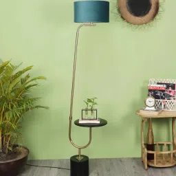 Grey Fabric Shade Floor Lamp With Black & Gold Base By Sapphire image 2