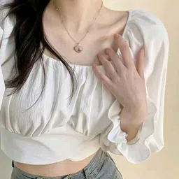 bajarhub Pack of 2 Casual Bell Sleeves Self Design Women White Top image 4