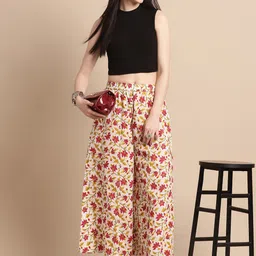 Pistaa Floral Printed Flared Cotton Palazzos image 3