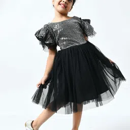 Bella Moda Girls Black Embellished Fit and Flare Dress image 5