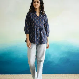 sanskrutihomes Casual Regular Sleeves Printed Women Blue Top-picture-10