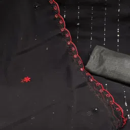 SHADOW & SAINING Floral Embroidered Sequinned Unstitched Dress Material image 2