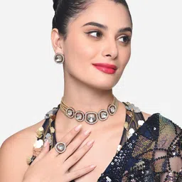 Zaveri Pearls Gold-Plated Artificial Stone-Studded & Multistrand Beaded Jewellery Set image 2