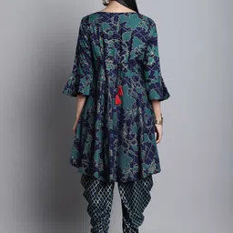 KALINI Floral Printed Thread Work A-Line Kurta with Dhoti Pants image 2