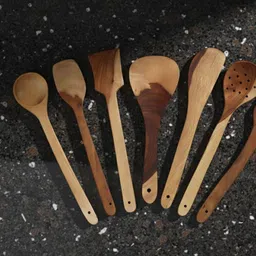 asenterprisesr Ideal for Frying, & Stirring | Set of 7 Spoons (Brown) ECO FRIENDLY Wooden Serving Spoon Set-picture-43