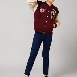 Alan Jones Boys Typography Printed Patch Work Varsity Jacket image 3