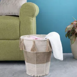 the decor mart Boho Macrame Handmade Cotton & Jute Laundry Basket-picture-36