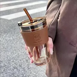 cypat Reusable Glass Tumbler with Straw and Airtight Lid Travel Leakproof Coffee C Glass Coffee Mug-picture-36