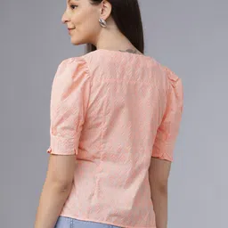 tokyo talkies Casual Puff Sleeves Solid Women Pink Top image 3