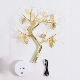 velocious Tabletop Firefly Bonsai Branches Tree Light with 72 LED with Golden Leaf Artificial Fairy Light Tree Desk Lamp Battery/USB Operated Decoration Night Light for Bedroom Home Party Wedding Table Lamp image 3