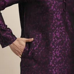 SOJANYA Men Purple Self-Design Kurta with Churidar image 3