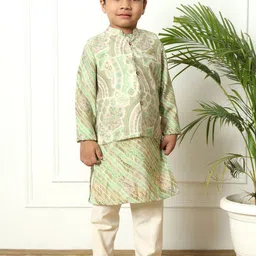 Readiprint Fashions Boys Floral Printed Regular Pure Silk Kurta with Pyjamas image 5