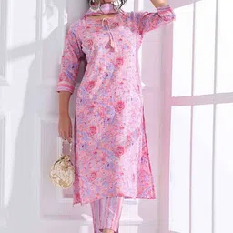 Anouk Women Floral Printed Regular Mirror Work Pure Cotton Kurta with Trousers & With Dupatta-image-63