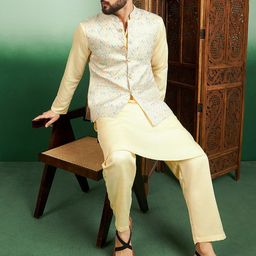 House of Pataudi Woven Design Nehru Jacket-picture-48