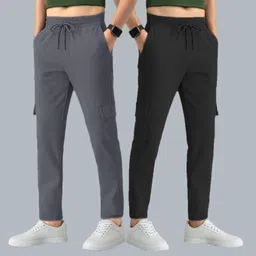 sk clasy Pack of 2 Men Solid Black, Grey Track Pants-picture-13