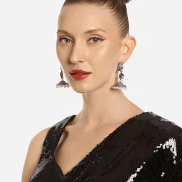 Zaveri Pearls Set of 2 Contemporary Silver-Plated Chandbalis Earrings image 3