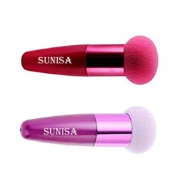 SUNISA 2Pcs Makeup Sponge Mushroom Facial Foundation Sponges Makeup Blending Sponge Powder Puff Makeup Tools with Handle Case for Liquid Foundation Creams and Powders (Multicolor) image 1