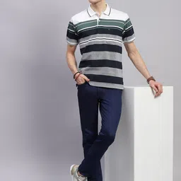 Monte Carlo Men Striped Polo Collar Pockets T-shirt image 2
