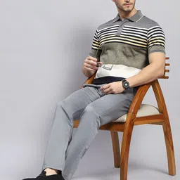 Monte Carlo Striped Polo Collar short Sleeves Pockets Regular Fit Cotton T-shirt image 3