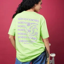 Globus Typography Printed Drop Shoulder Sleeves Oversized Cotton Longline T-shirt image 5