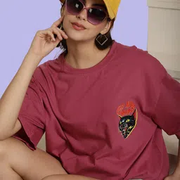 Fabflee Pack Of 2 Printed Drop-Shoulder Sleeves Cotton Oversized T-shirt image 5