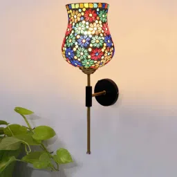 new era Antique Gold Wall Lamp with Mosaic Glass image 1