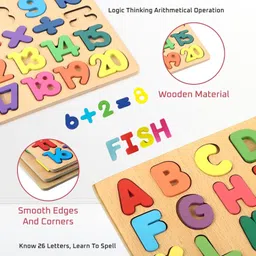 vervita Kids Colorful Wooden Puzzle Set Featuring Alphabets, Numbers, Shapes A870 image 4