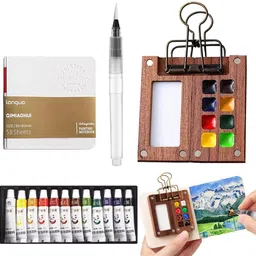 verilux Pocket Acrylic Painting Book 12 Colors Paints Set with Palette Brush Pen Travel-picture-15