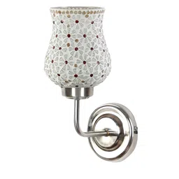 Devansh White & Red Textured Mosaic Glass Mounted Wall Lamp Steel Base image 5