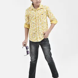 Crimsoune Club Boys Classic Slim Fit Floral Printed Spread Collar Cotton Casual Shirt-image-48