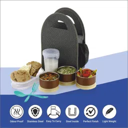 nariya LUNCHBOX WITH 3 STEEL CONTAINER, 1 CASSEROLE, SPOON SET AND ZIPPER BAG 3 Containers Lunch Box image 5