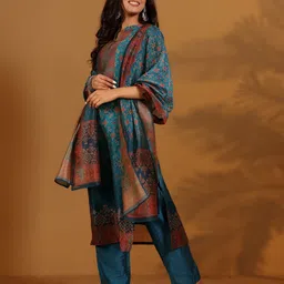 varanga Women Chanderi Kurta Pant Dupatta Set image 4