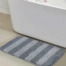Dark Grey Geometric Polyester 24x16 Inches AntiSkid Bath Mat by Obsessions-image-47