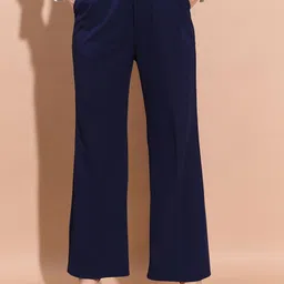 tokyo talkies Women Regular Fit Dark Blue Cotton Blend Trousers-picture-15