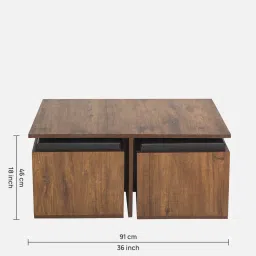 solace craft Lichfield Nesting Coffee Table With 4 Stools In Classic Walnut Finish image 2