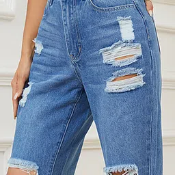 LULU & SKY Women Straight Fit High-Rise Mildly Distressed Light Fade Stretchable Jeans image 3