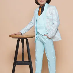 Aj DEZInES Boys Checked Single-Breasted 5 Piece Suit image 2