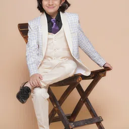 Aj DEZInES Boys Checked Single-Breasted 3-Piece Formal Suit image 5