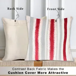 Tesmare Cream &Red 2 Pieces Striped Velvet Square Cushion Covers image 3