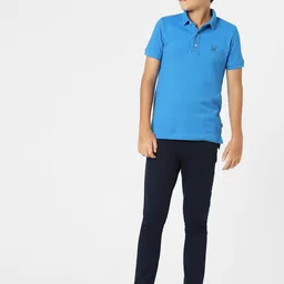 Jack & Jones Junior Boys Blue Solid Polo Collar Slim Fit T-shirt image 4