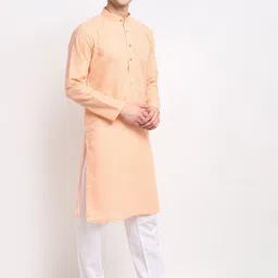 Jompers Men Orange & White Geometric Embroidered Pure Cotton Kurta With Churidar image 4