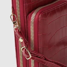 Lino Perros Maroon Croc Textured Structured Sling Bag with Detachable Sling Strap image 5