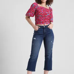 ONLY Women Flared High-Rise Low Distress Cropped Light Fade Stretchable Jeans-picture-41