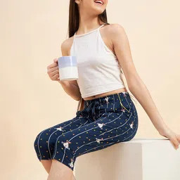Sweet Dreams Girls Navy Blue Conversational Printed Cotton Capris image 4