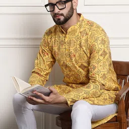 SOJANYA Men Cotton Linen Ethnic Motifs Printed Kurta image 5