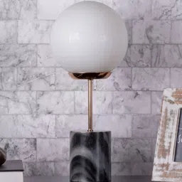 kapoor lampshades Lecce White Glass Shade Night Lamp With Marble Base image 2
