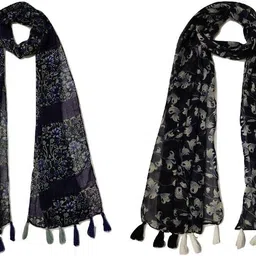 xmsfashion Printed Chiffon Women Black Scarf, Stole, Fancy Scarf-picture-20