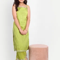 Modish Couture Girls Regular Pure Silk Kurta with Palazzos image 4